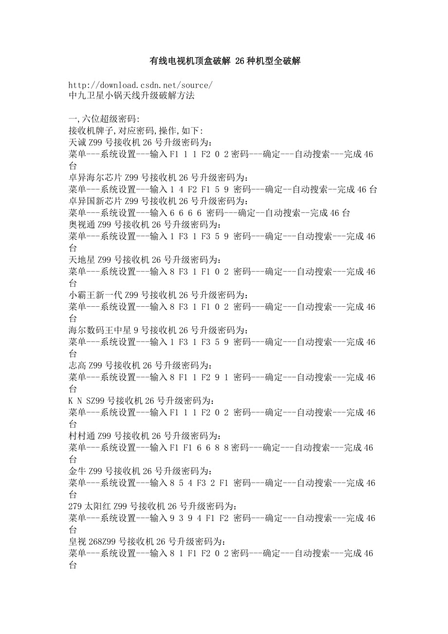 有线电视机顶盒破解 26种机型全破解.doc_第1页
