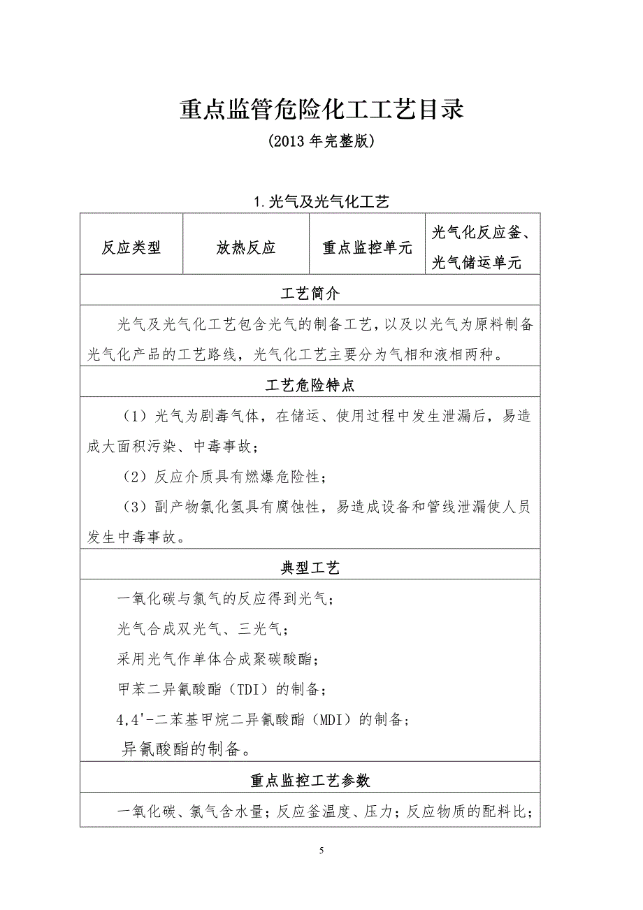 国家重点监管危险工艺目录(2013年版)_第1页