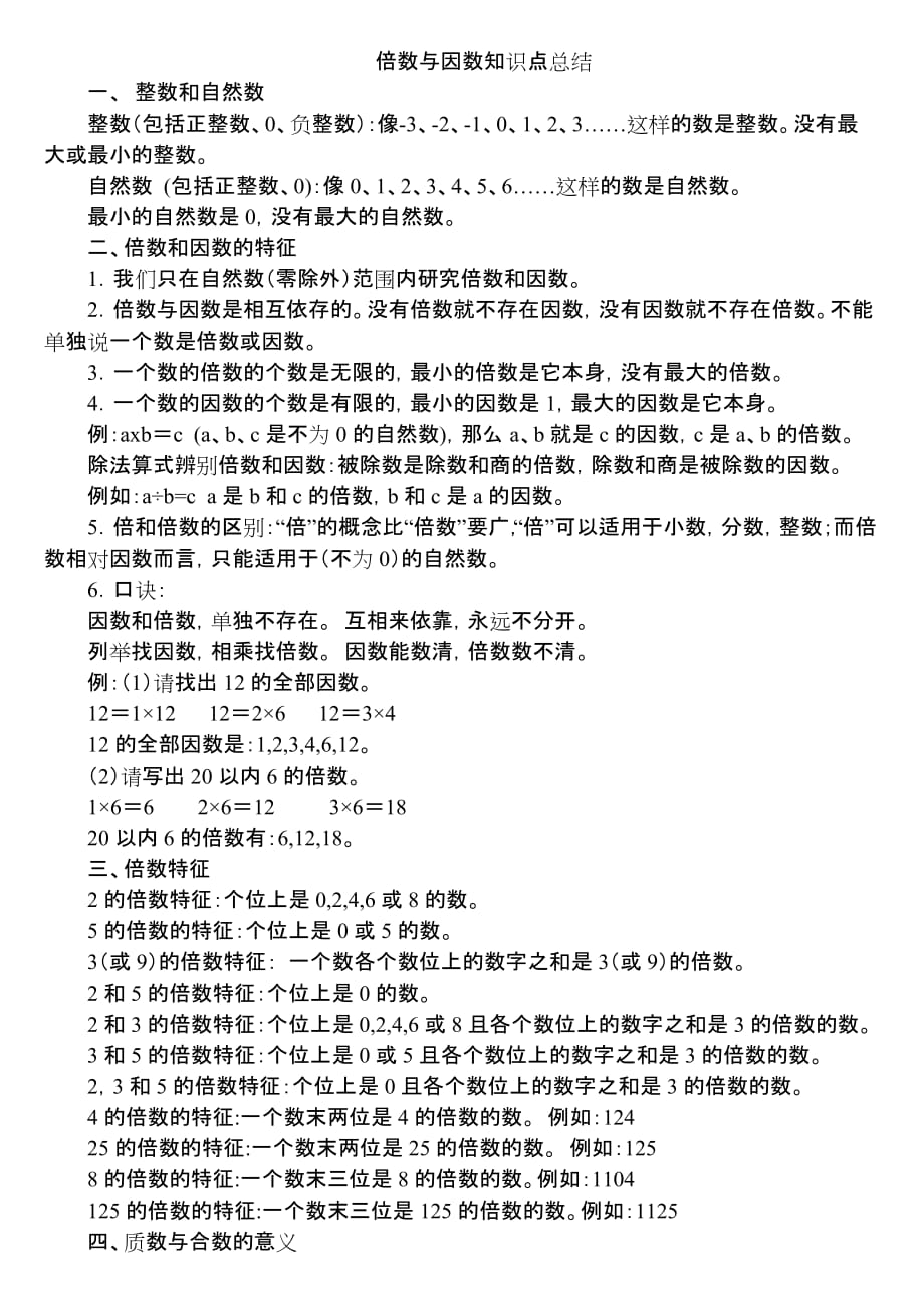 倍数与因数知识要点总结_第1页