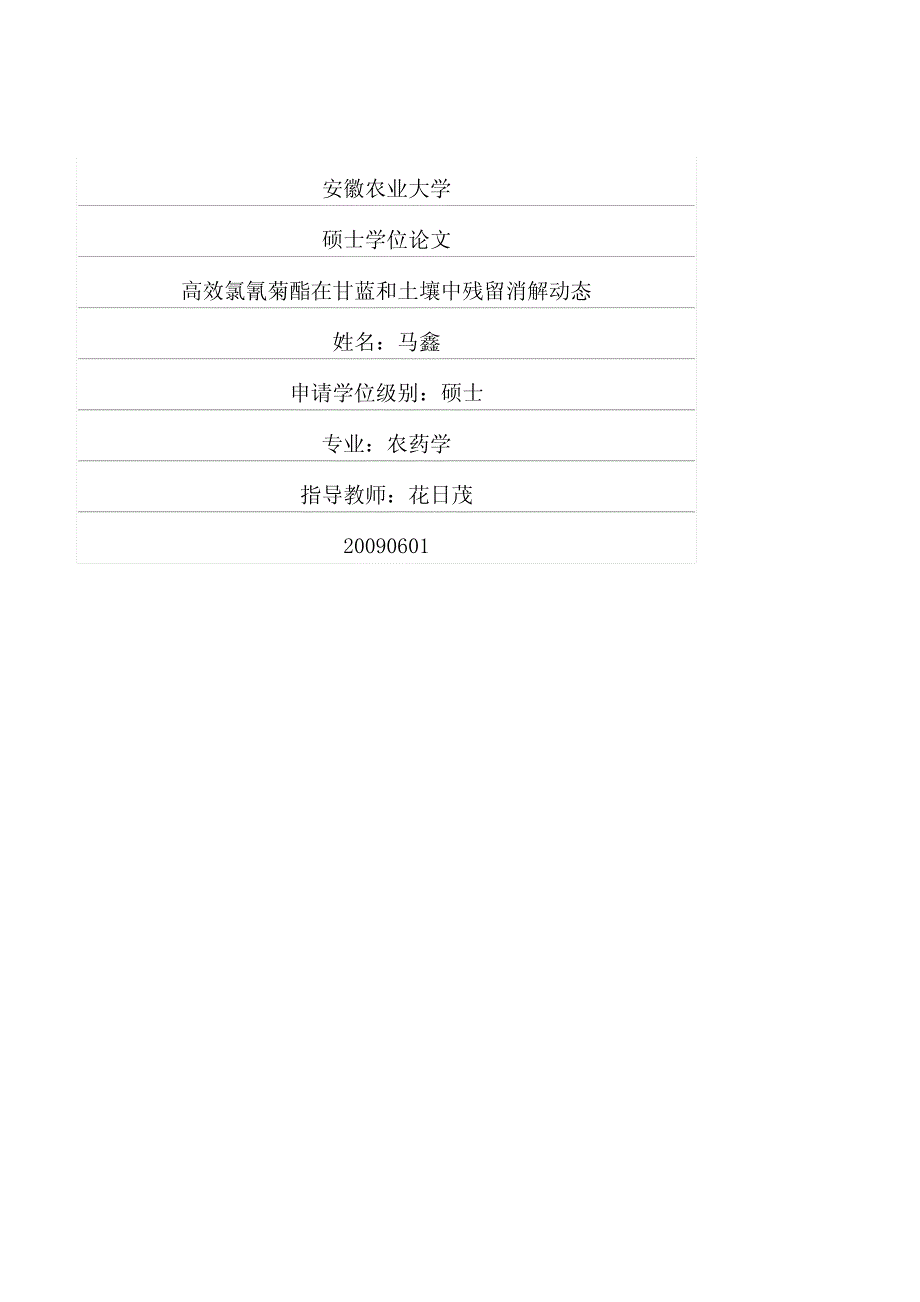 高效氯氰菊酯在甘蓝和土壤中残留消解动态_第1页