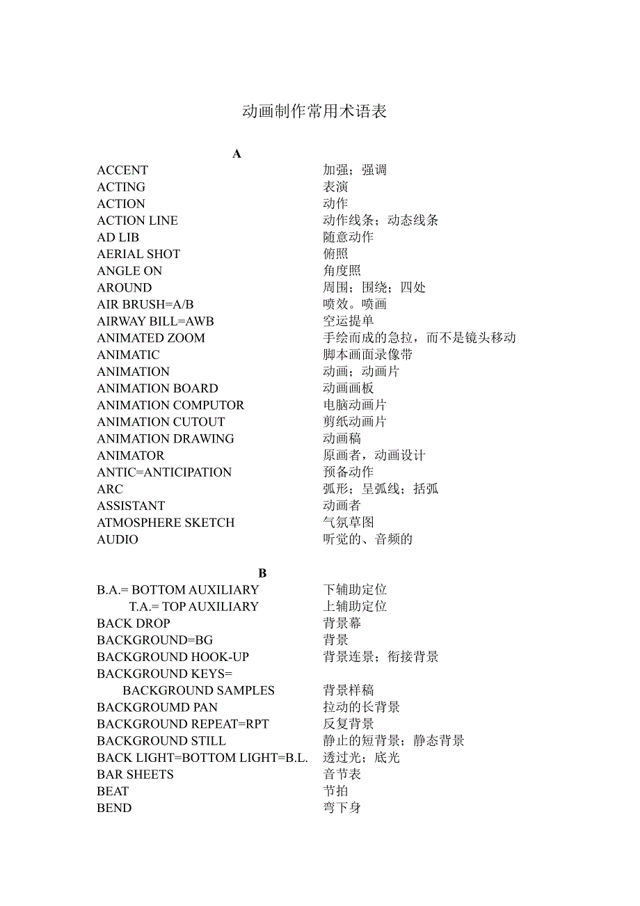 动画制作专业常用的（英语）术语表_第1页