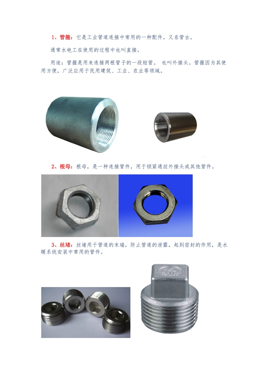 安装工程零件名称及部分样式_第1页