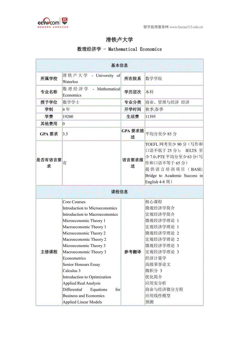 滑铁卢大学数理经济学本科_第1页