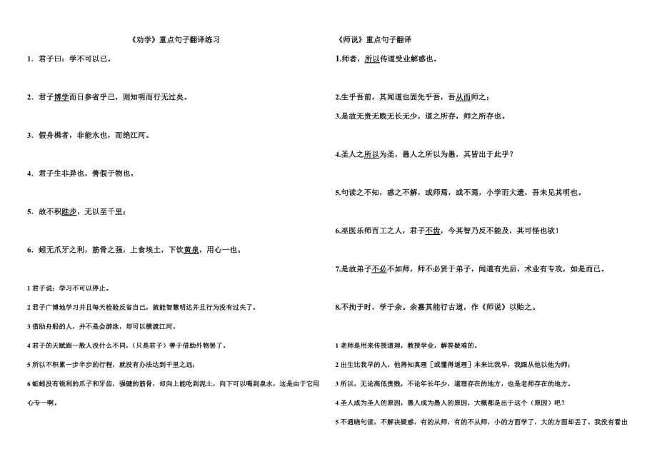 期末复习之劝学师说重点句子翻译资料_第1页