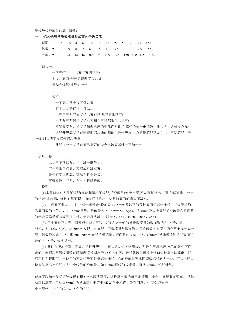 电线电流与直径对照资料_第1页