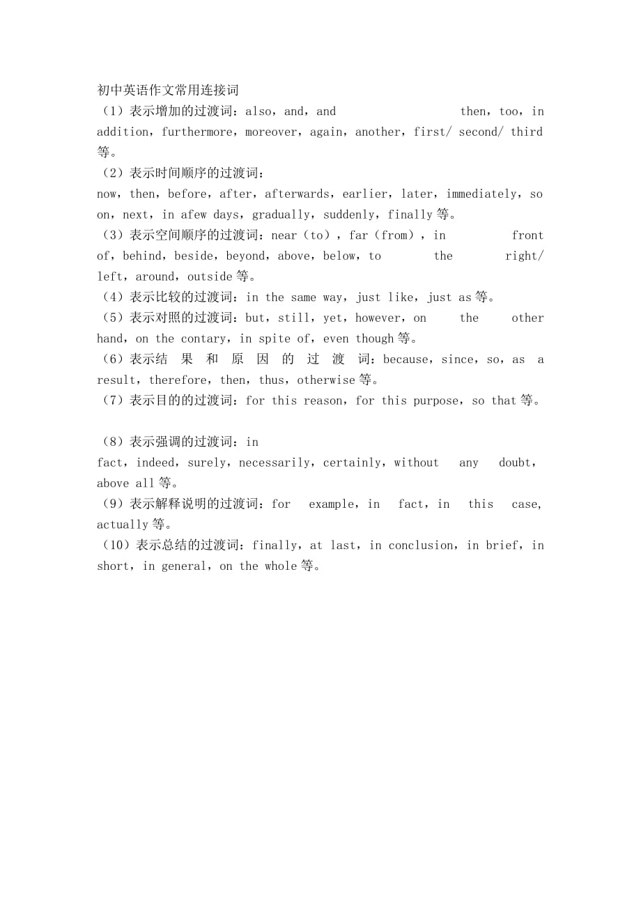 超级实用初中英语作文常用连接词资料_第1页