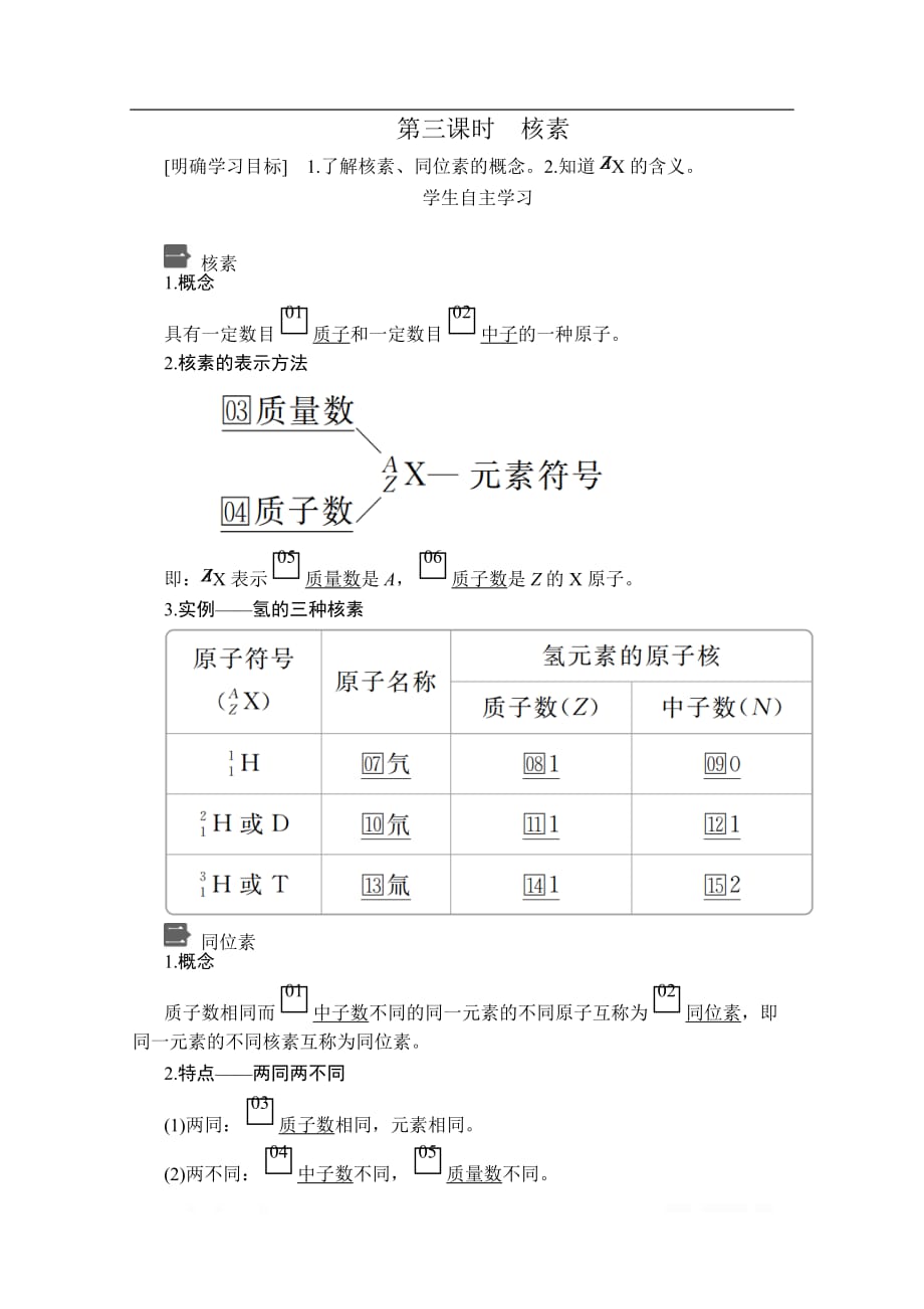 2020新教材化学同步新素养培优人教必修第一册讲义：第四章 第一节 第三课时 核素_第1页