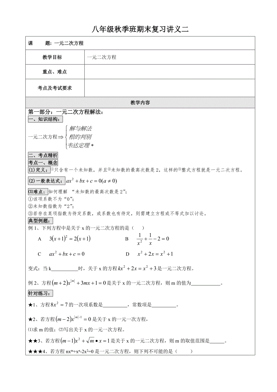 上海八年级上一元二次方程专题复习.doc_第1页