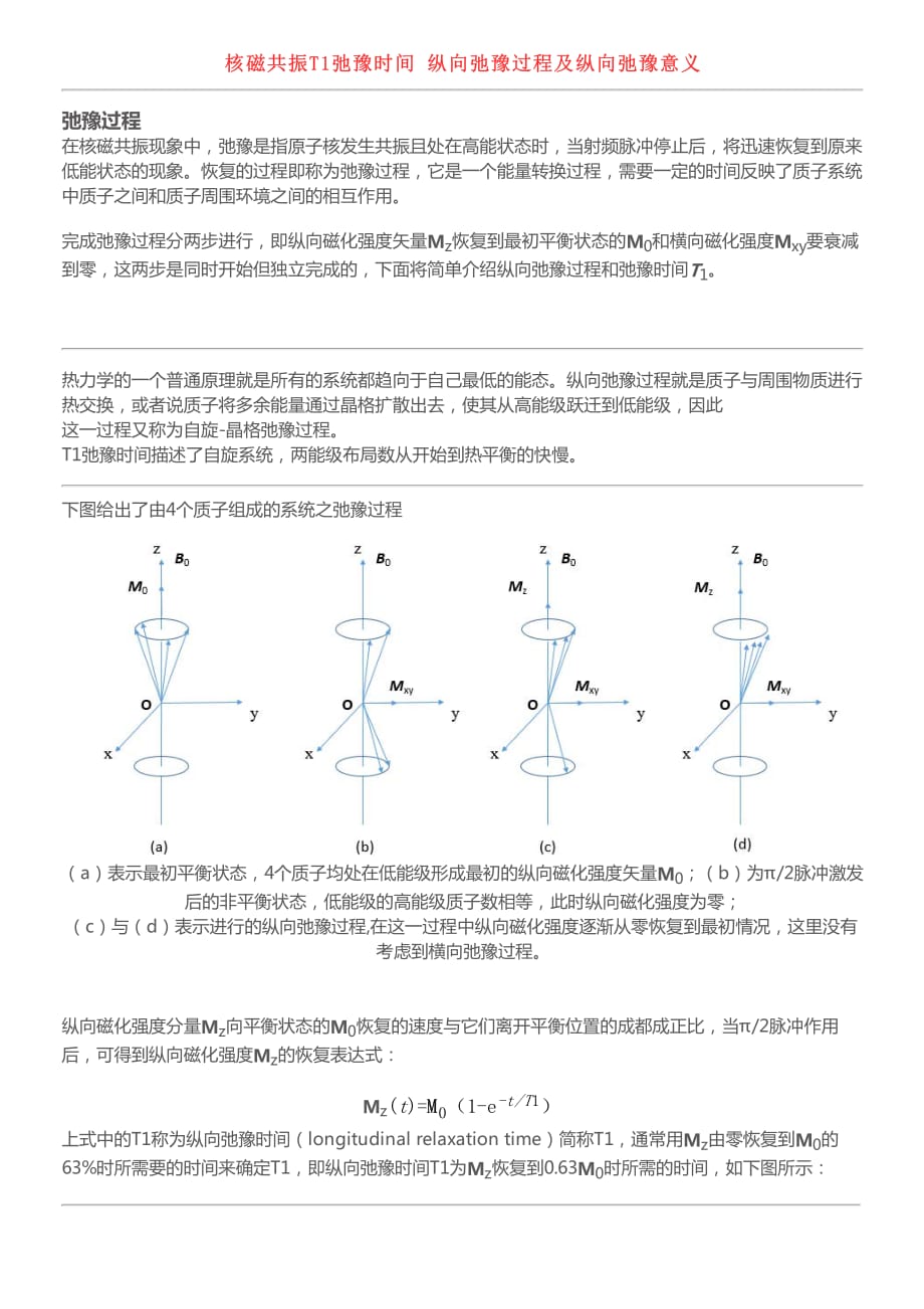 核磁共振t1弛豫时间 纵向弛豫过程及纵向弛豫意义资料_第1页