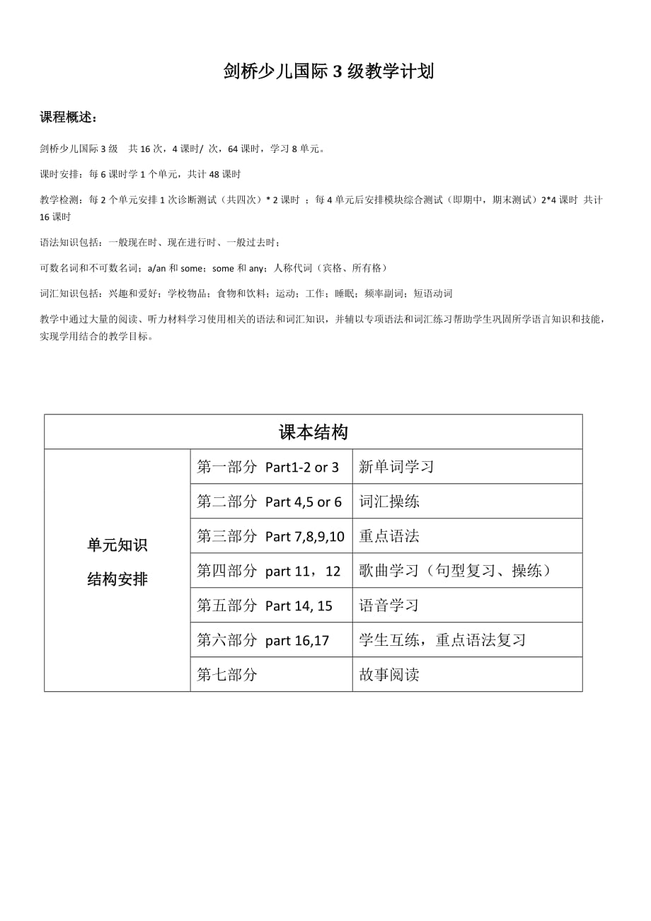 剑桥国际少儿英语kb3教学计划_第1页