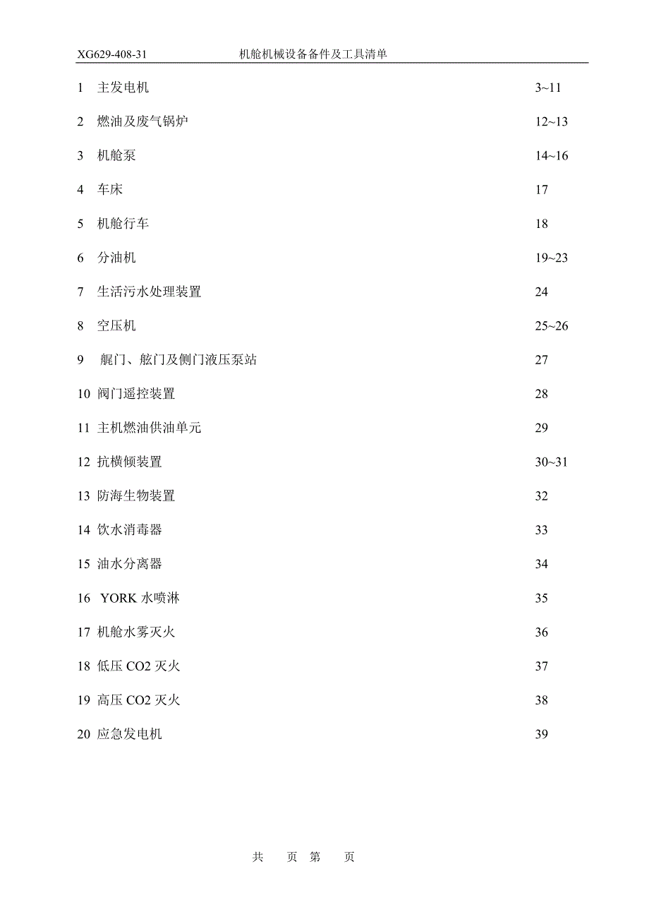 机舱机械设备备件工具清单_第1页