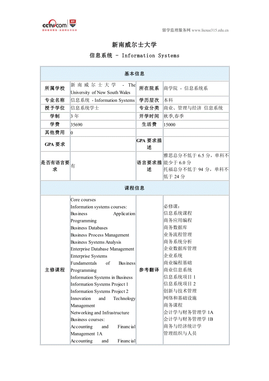 新南威尔士大学信息系统专业本科_第1页