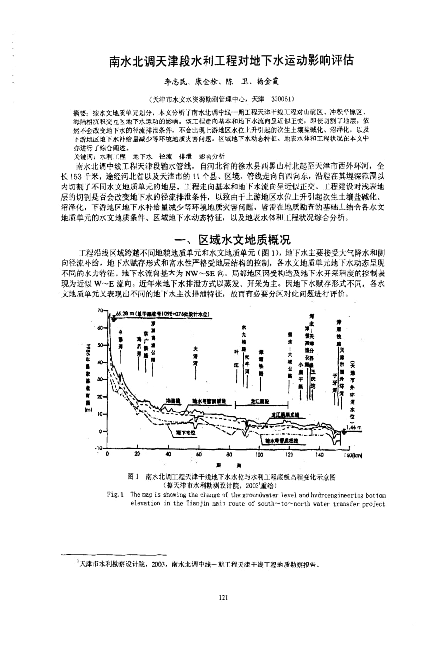 南水北调天津段水利工程对地下水运动影响评估_第1页