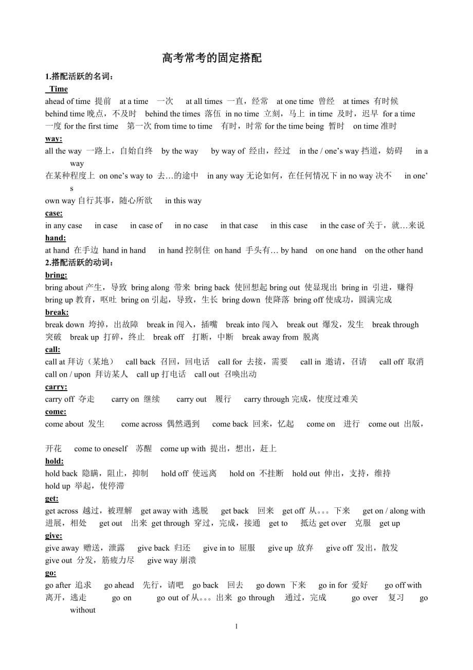 高考常考固定搭配_第1页