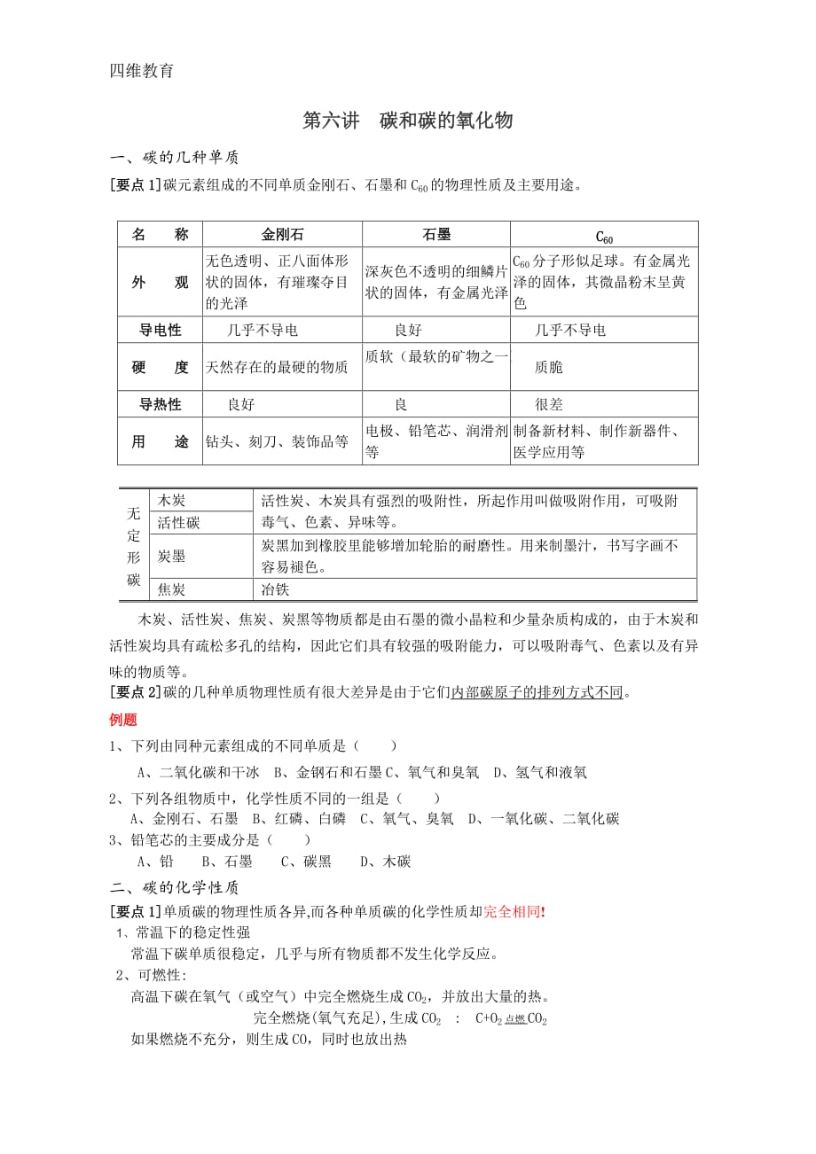 碳和碳的氧化物知识点整理_第1页