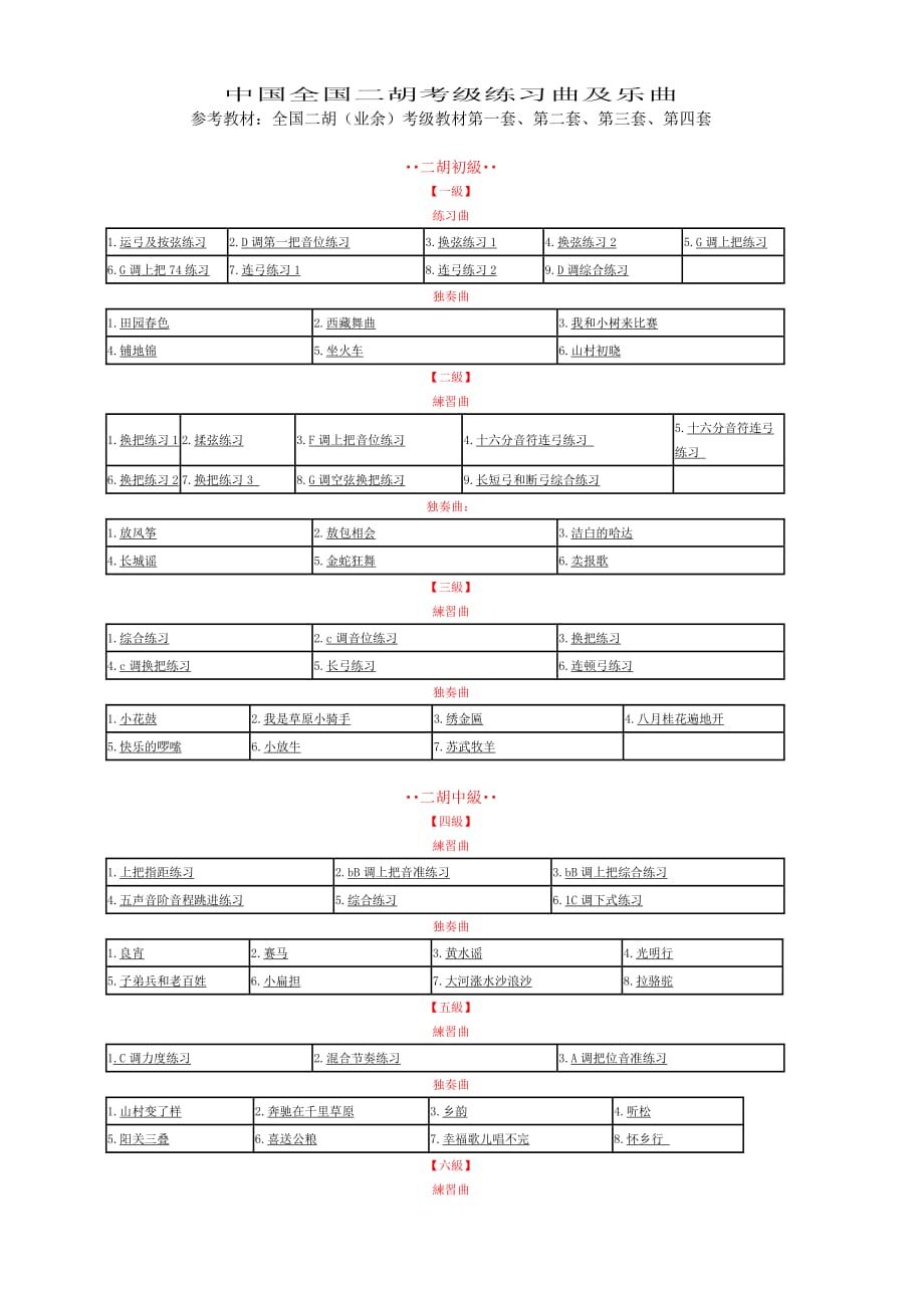 中国全国二胡考级练习曲及乐曲_第1页