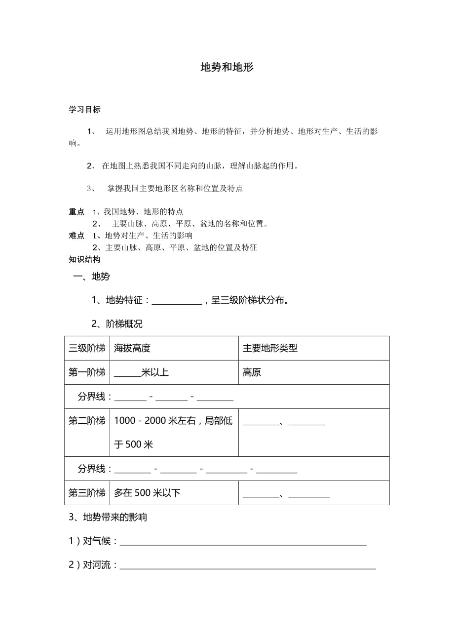 人教版八年级地理上册地势和地形_第1页