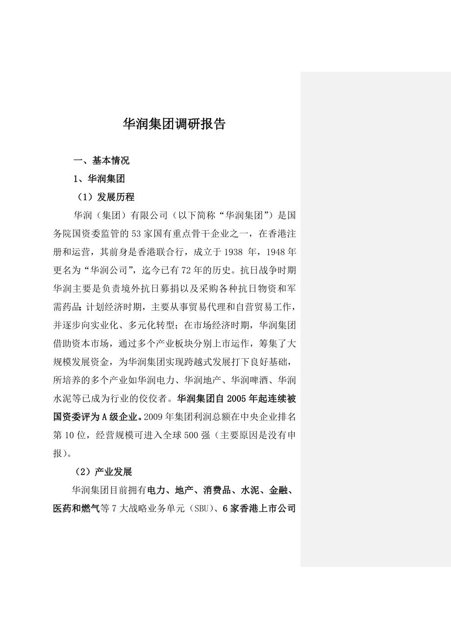 华润集团调研报告(同名8920)_第1页
