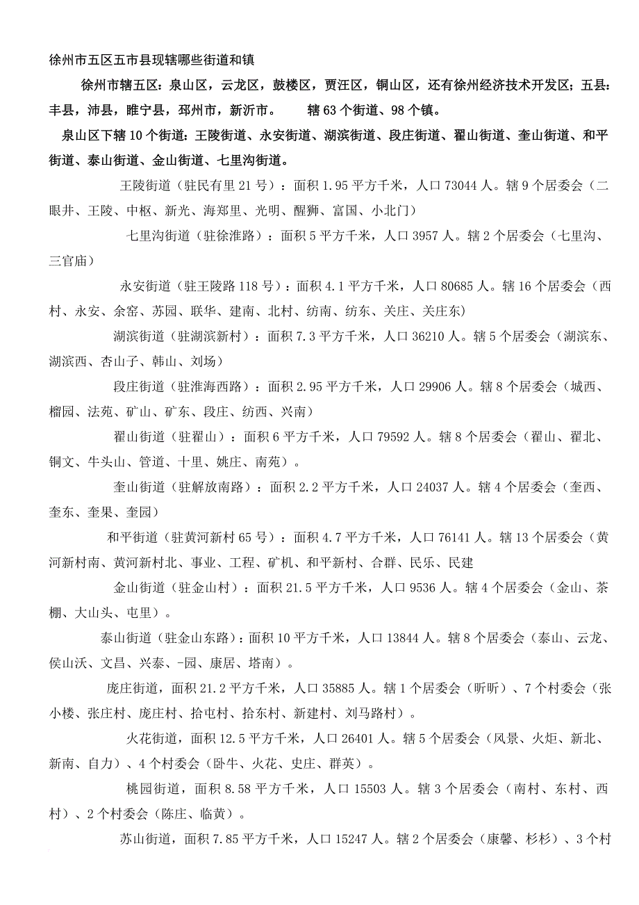 徐州市五区五市县现辖哪些街道和镇(同名42391)_第1页