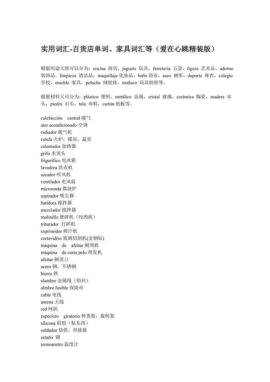西班牙语实用词汇资料_第1页