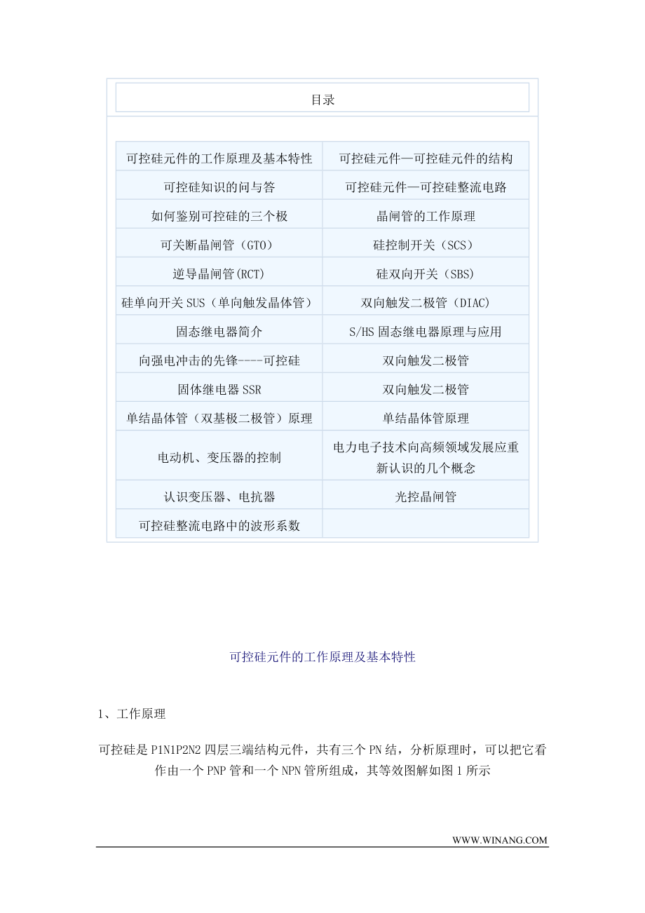 单向可控硅和双向可控硅原理及应用大全_第1页
