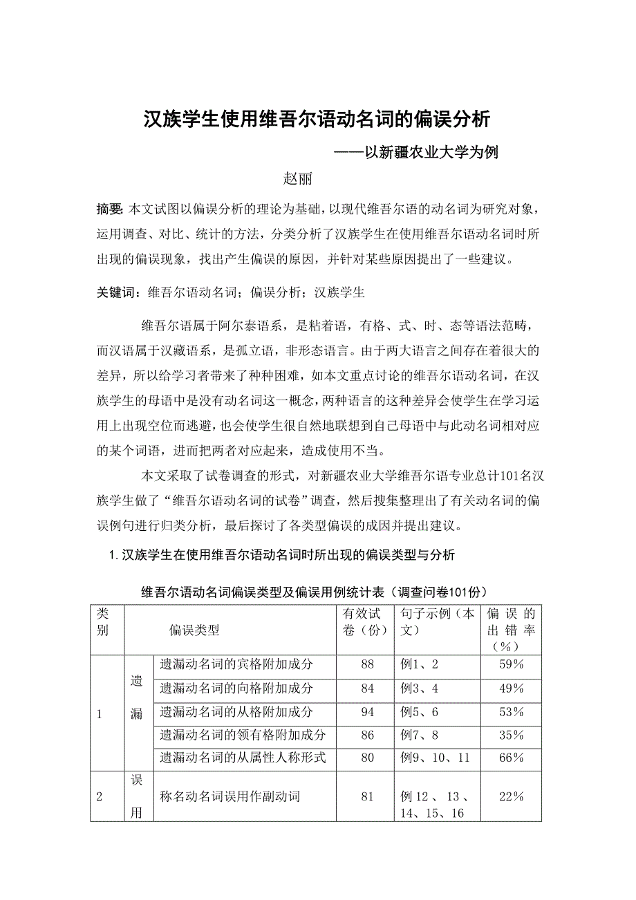 汉族学生使用维吾尔语动名词的偏误分析讲解_第1页