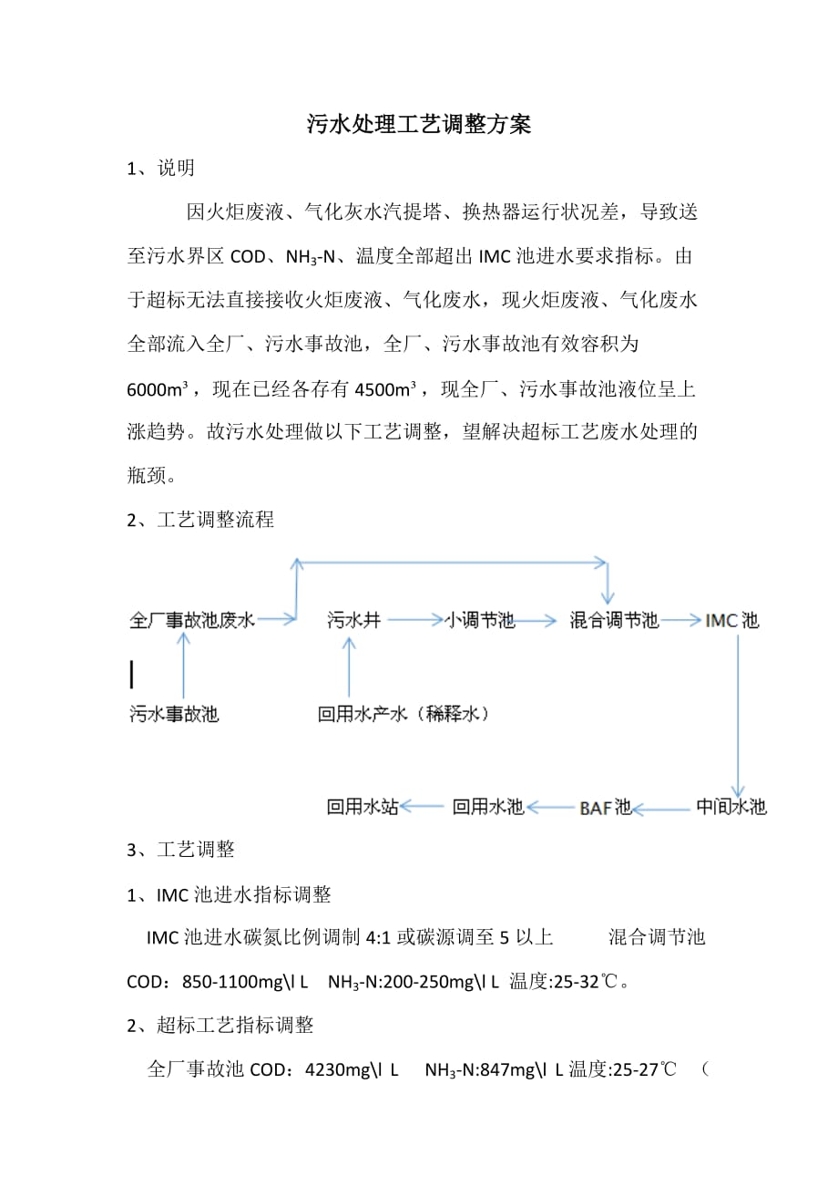 污水处理工艺调整方案10.12_第1页