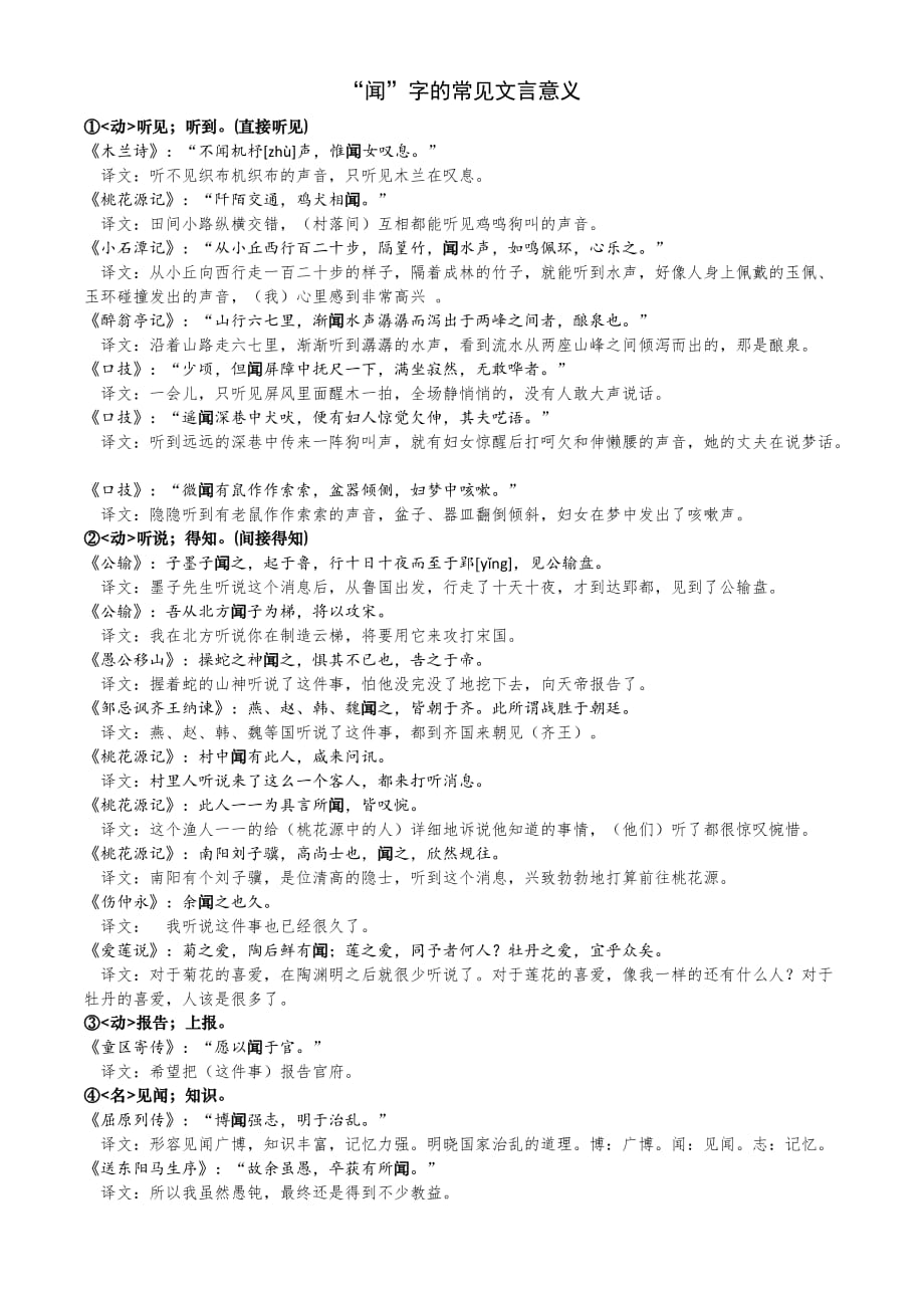 “闻”字的常见文言意义_第1页