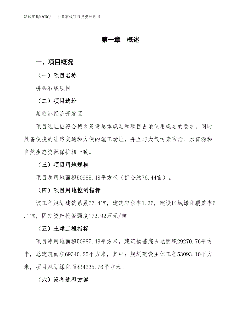拼条石线项目投资计划书(融资报告).docx_第1页