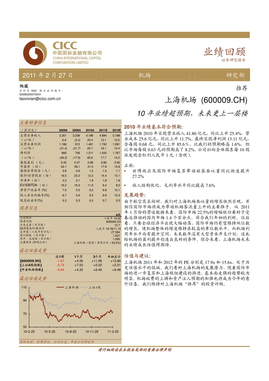 中金公司-上海机场-600009-10年业绩回顾-110228_第1页