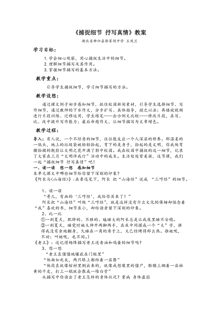 人教课标版部编初一下册捕捉细节 抒写真情_第1页