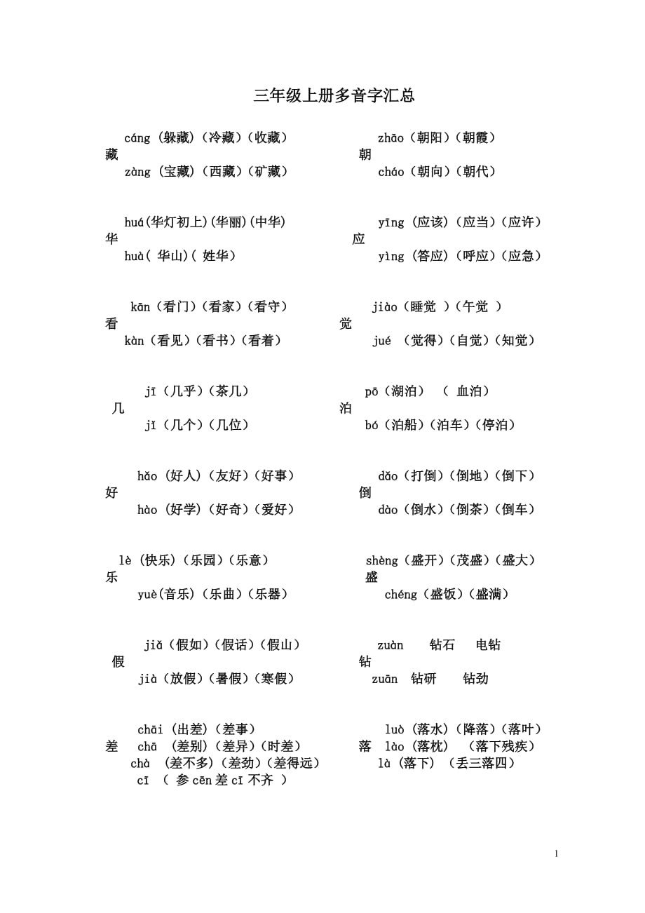 三年级上册语文多音字整理_第1页