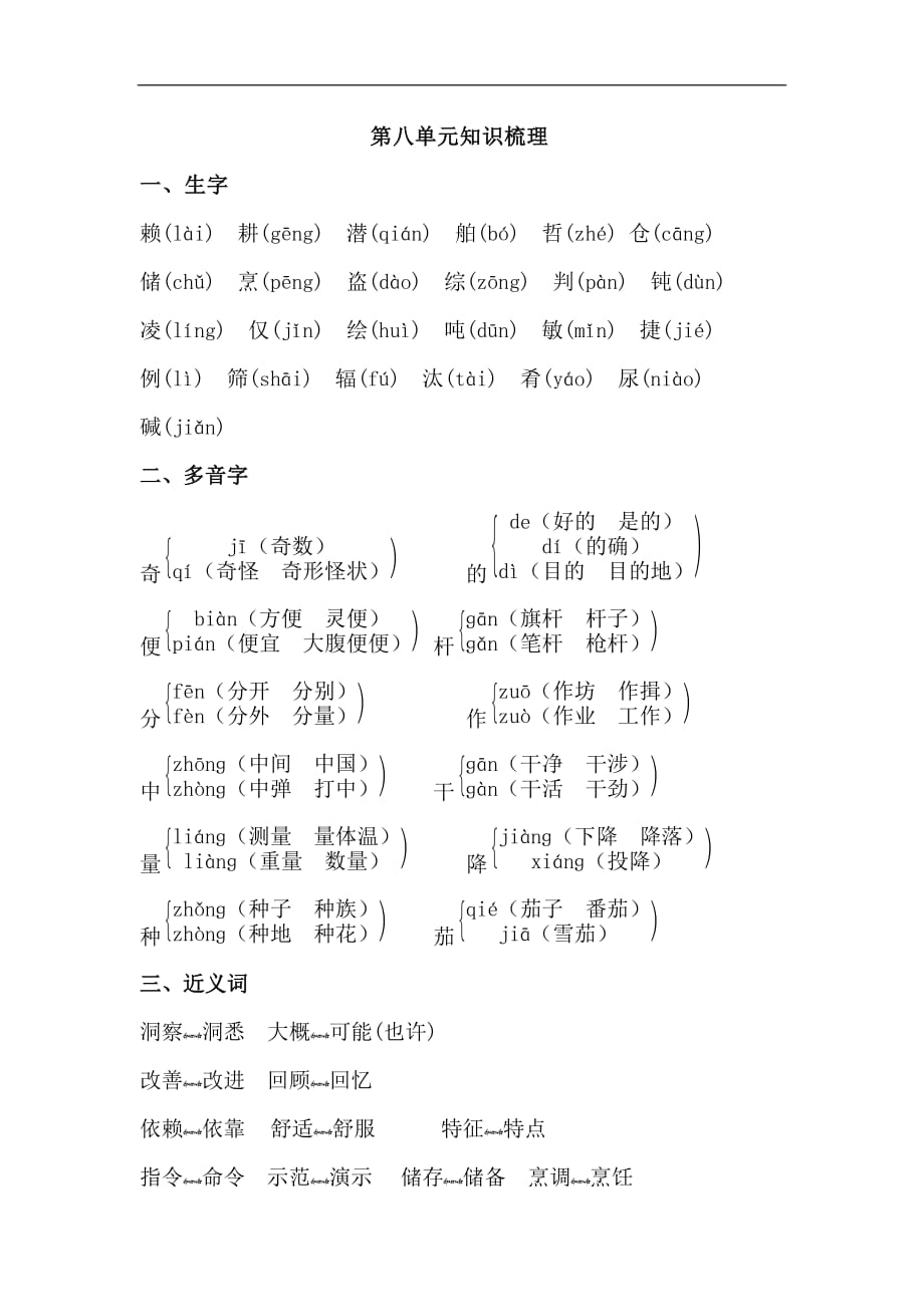 四年级上册语文素材第八单元知识梳理人教新课标_第1页