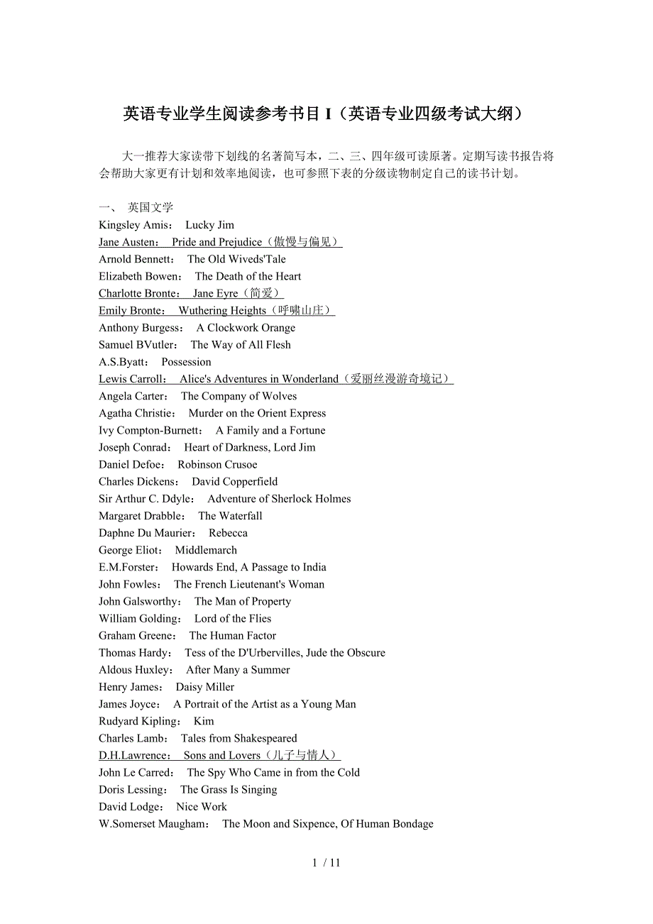 英语专业学生阅读参考书目i_第1页