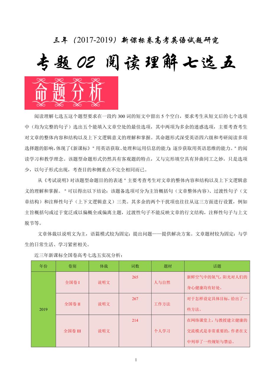 2017-2019年新课标卷七选五_第1页
