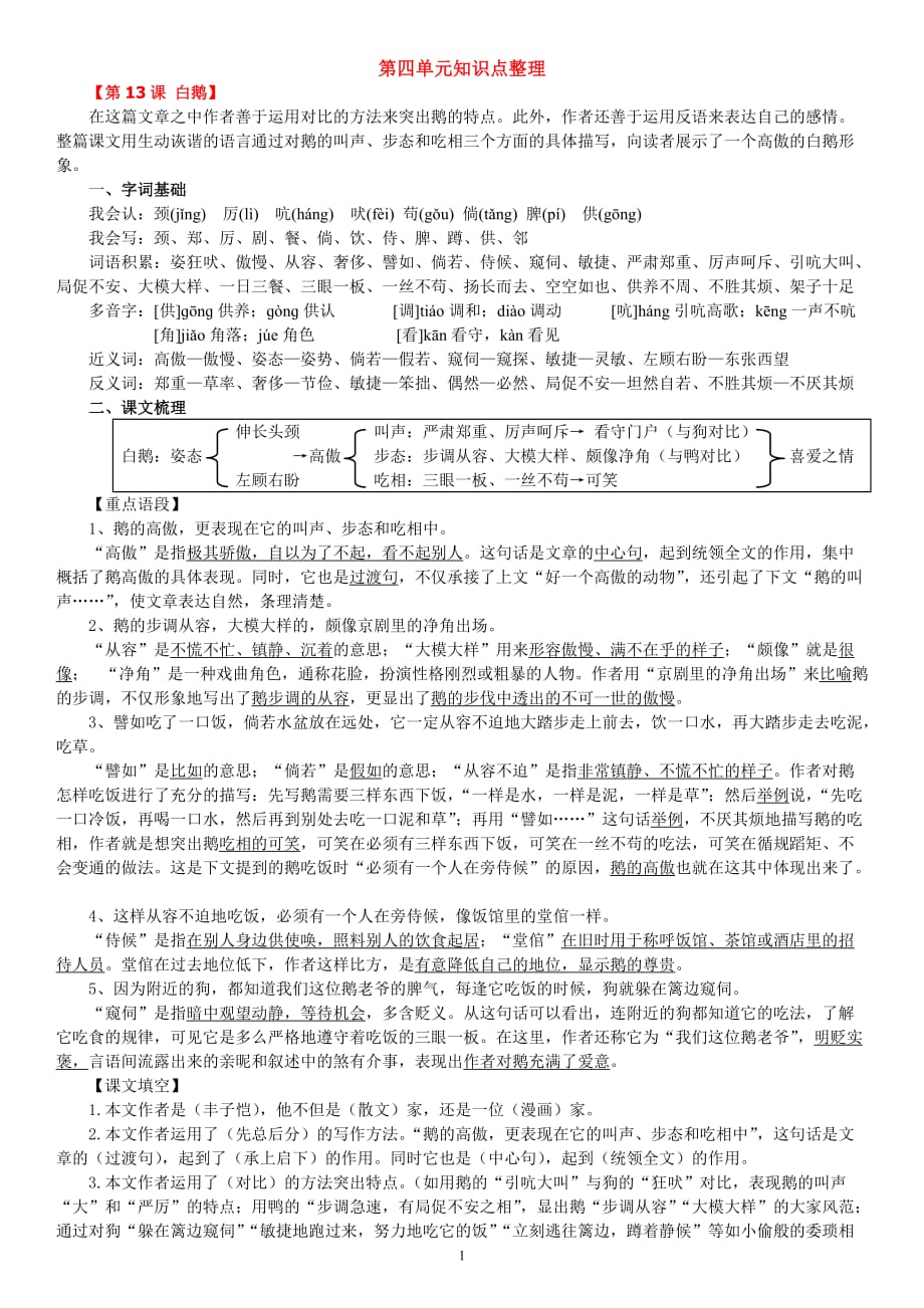 语文四年级[上册]第四单元知识点整理_第1页