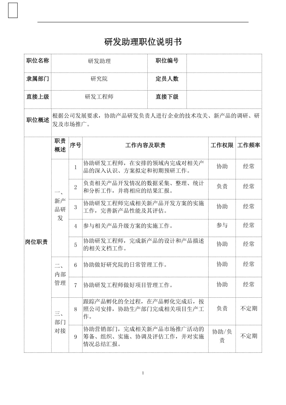 研发助理职位说明_第1页