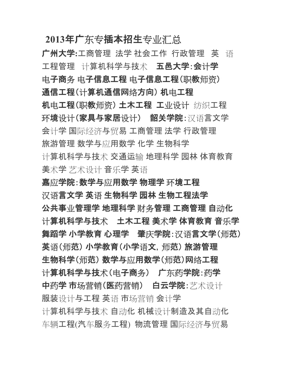 广东专插本招生专业_第1页