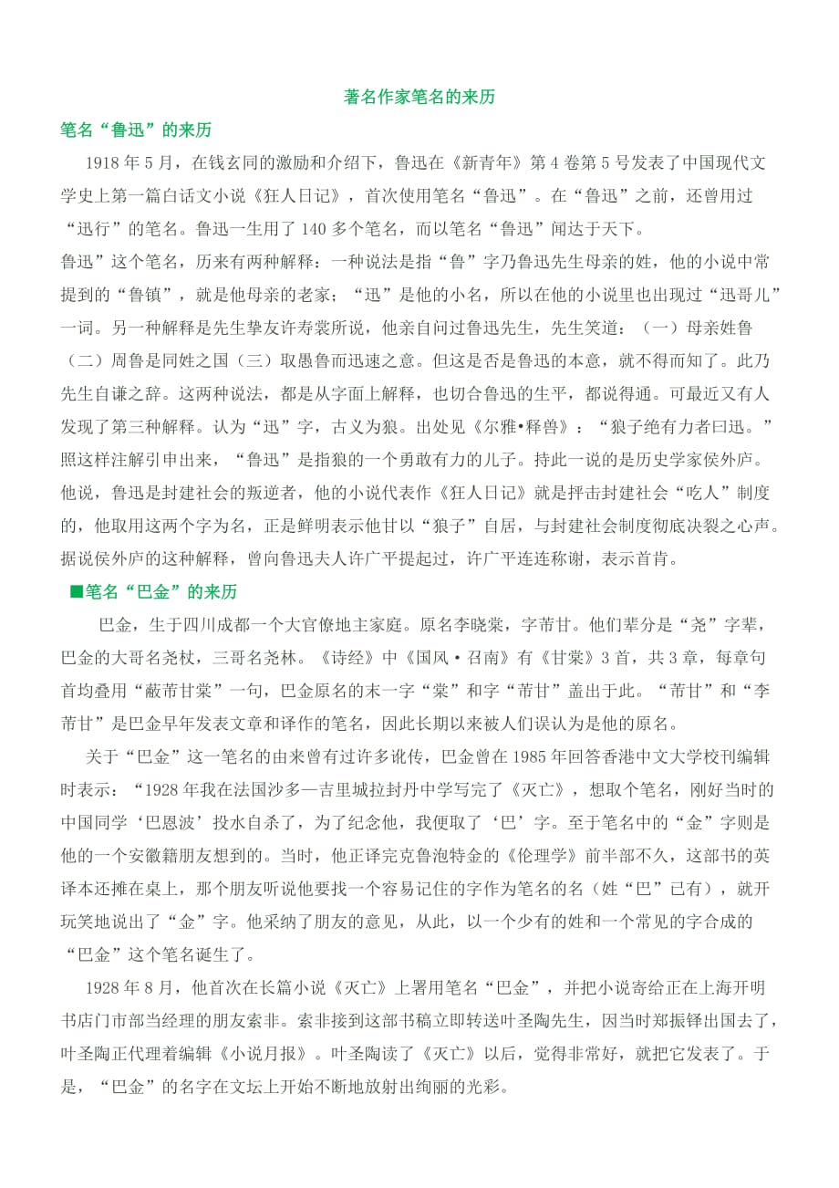 著名作家笔名的来历_第1页