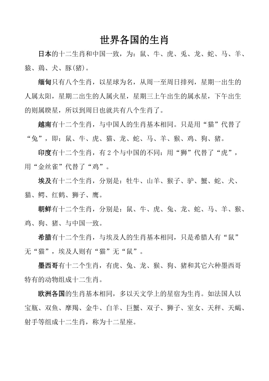 世界各国的生肖_第1页