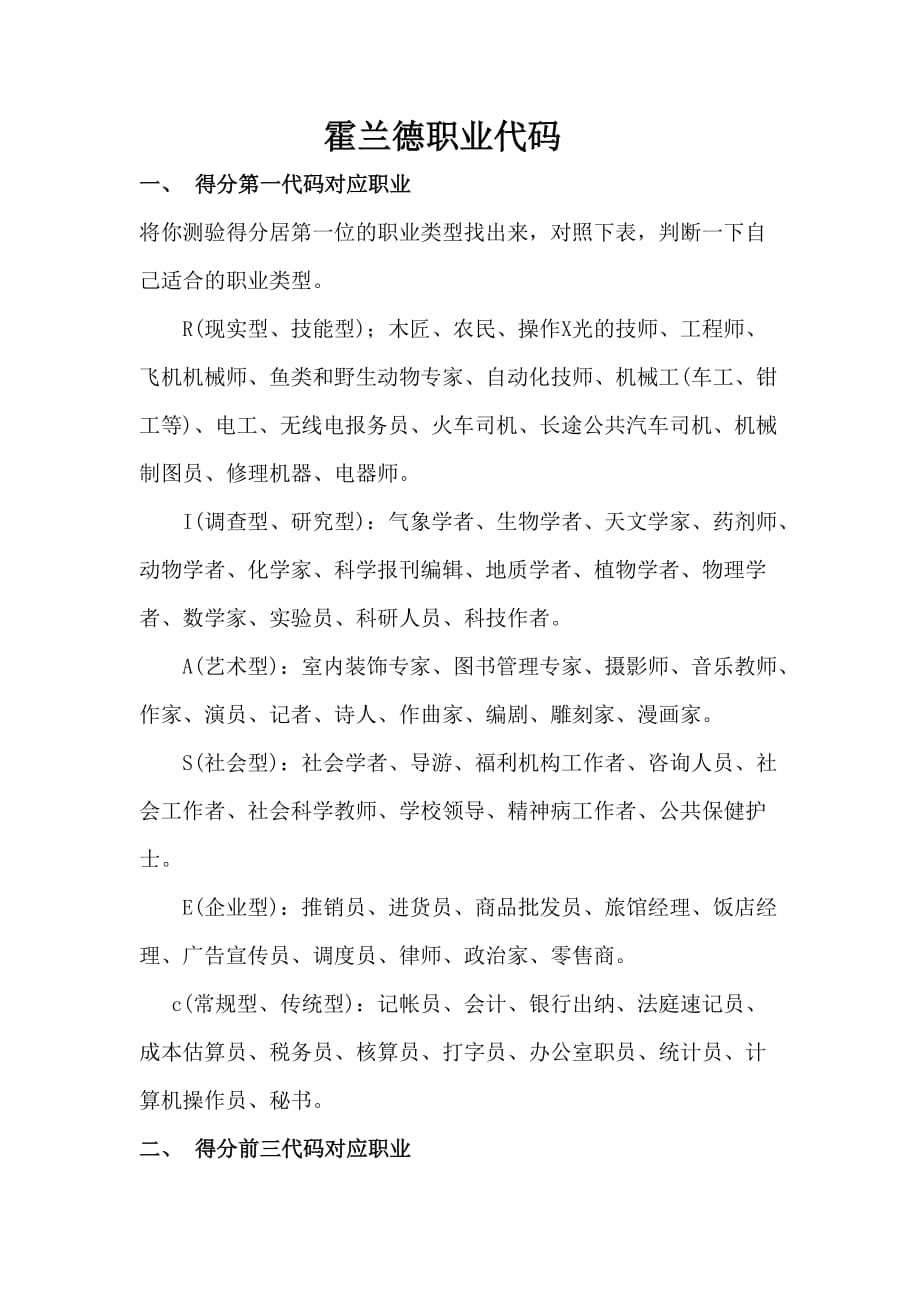 霍兰德职业代码分析_第1页