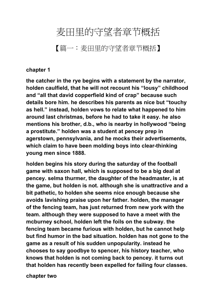 麦田里的守望者章节概括_第1页