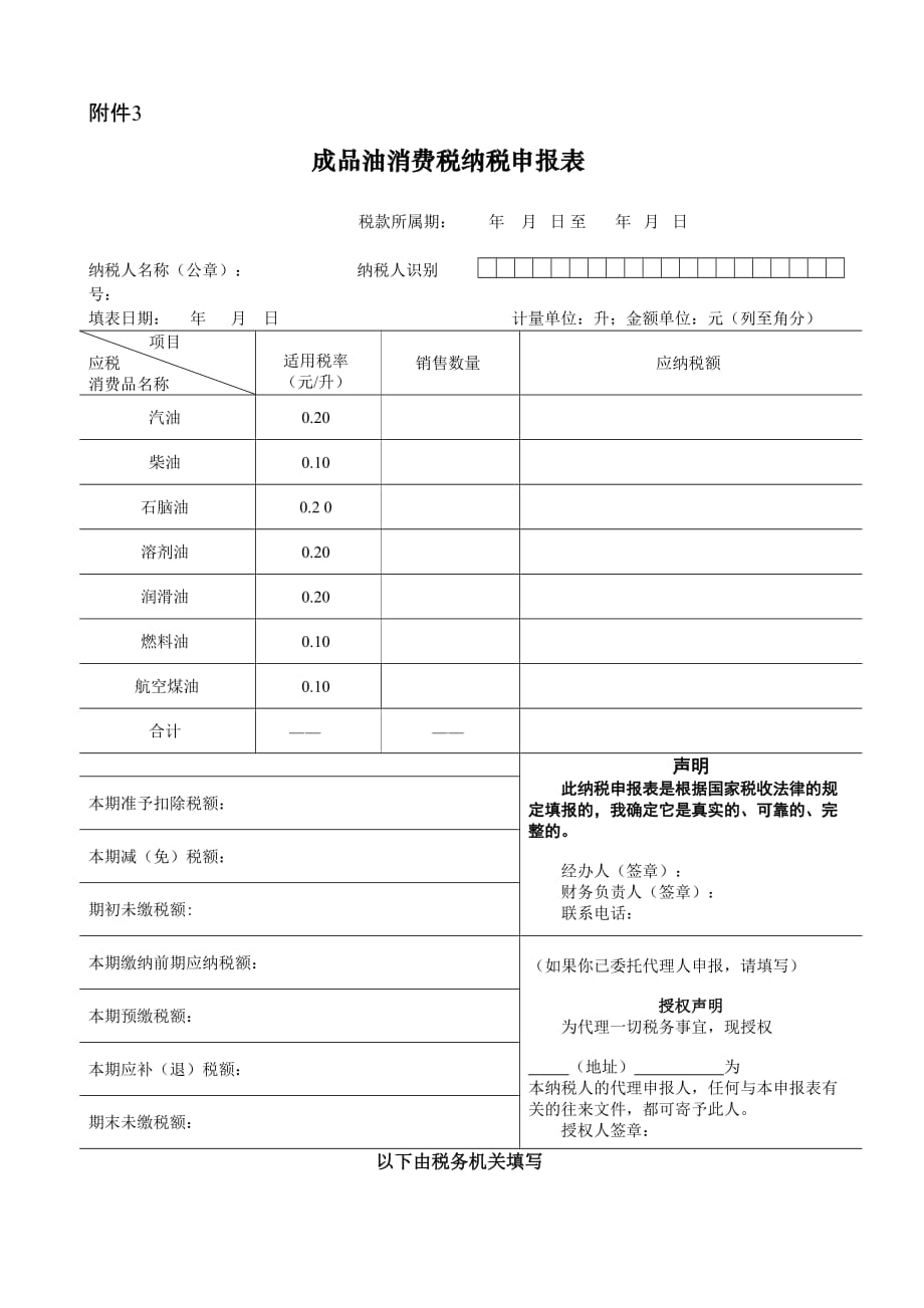 梁伟样制作全套配套课件税法教程第五版缺单子情境三常用表：成品油应税消费品申报表_第1页