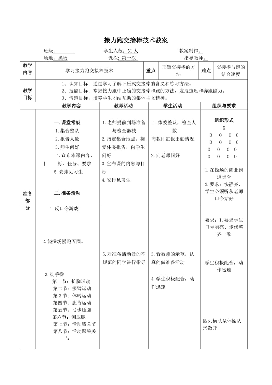 接力跑交接棒技术教学方案_第1页