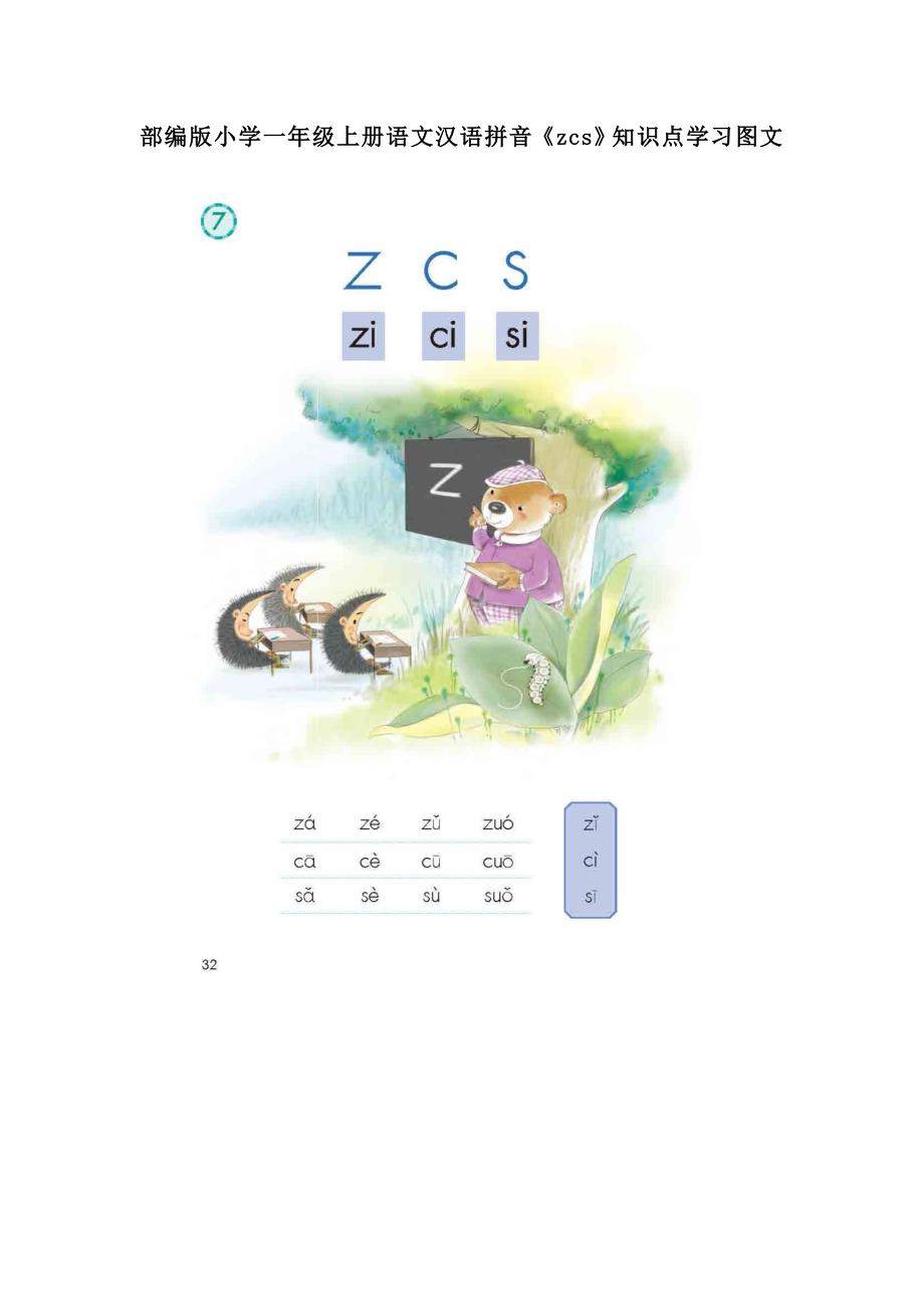 部编版小学一年级上册语文汉语拼音《zcs》知识点学习图文_第1页
