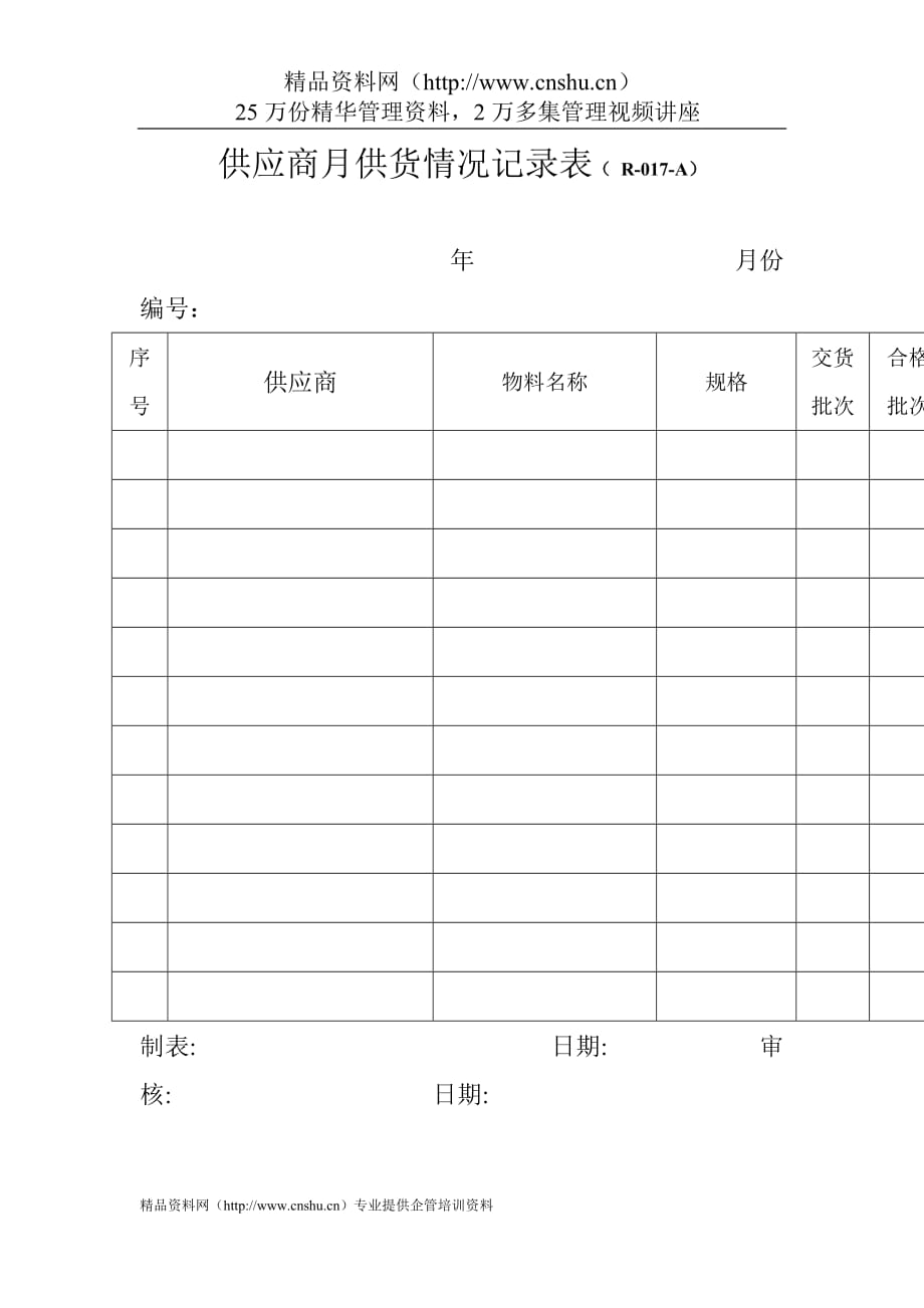 （供应商管理）供应商月供货情况记录表（R_第1页