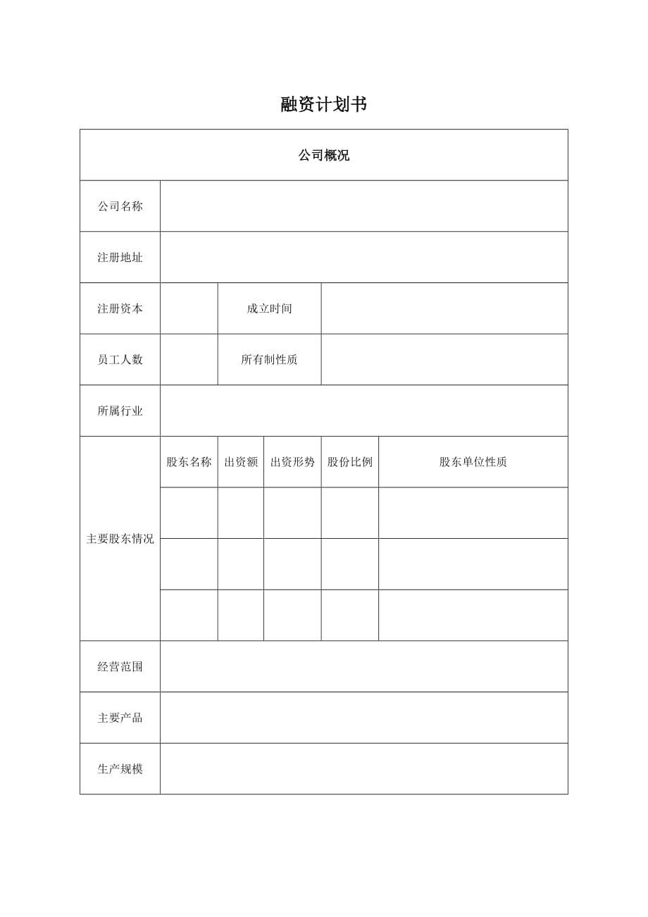 （财务知识）融资计划表格_第1页