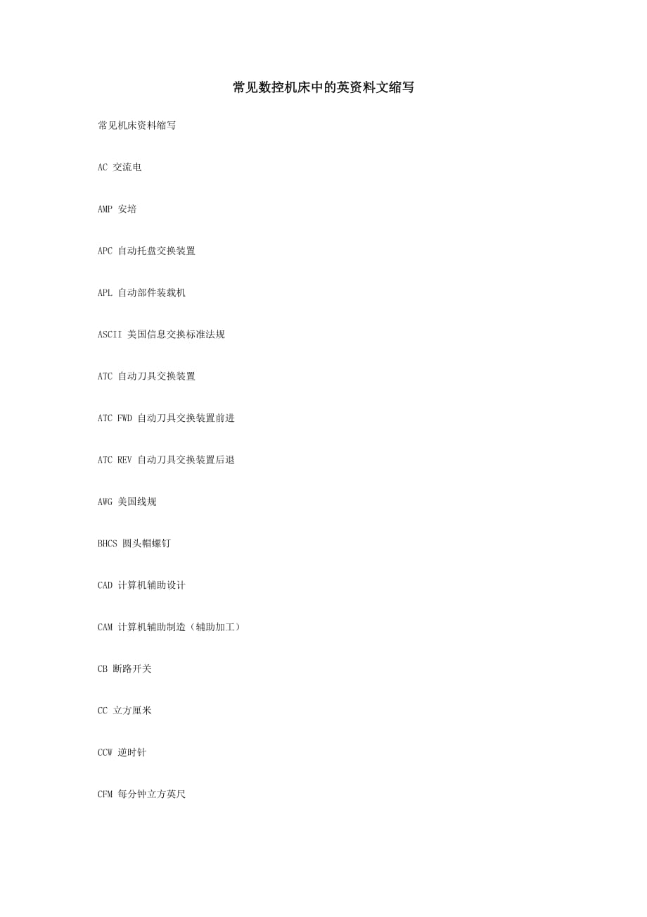 （数控加工）常见数控机床中的英资料文缩写_第1页