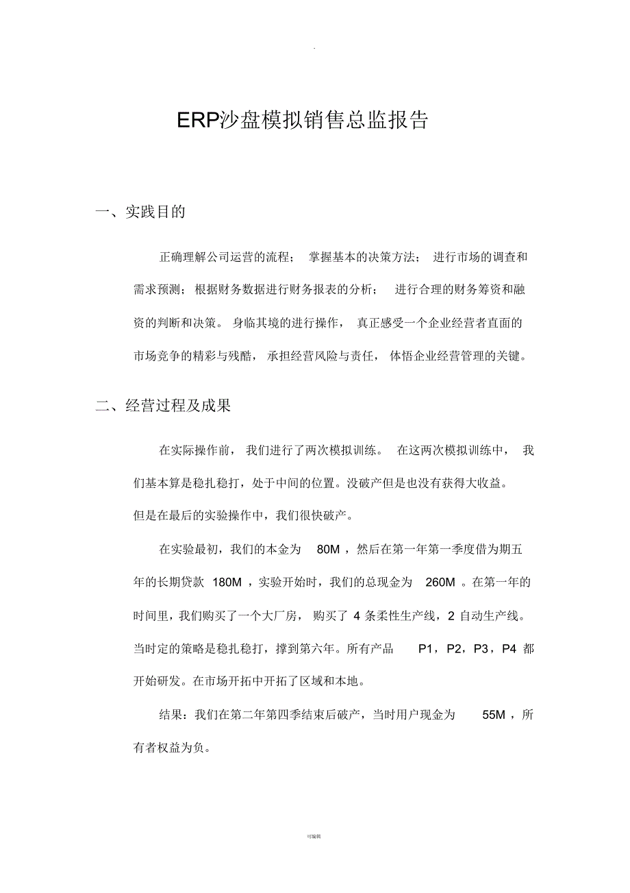ERP沙盘模拟销售总监报告_第1页