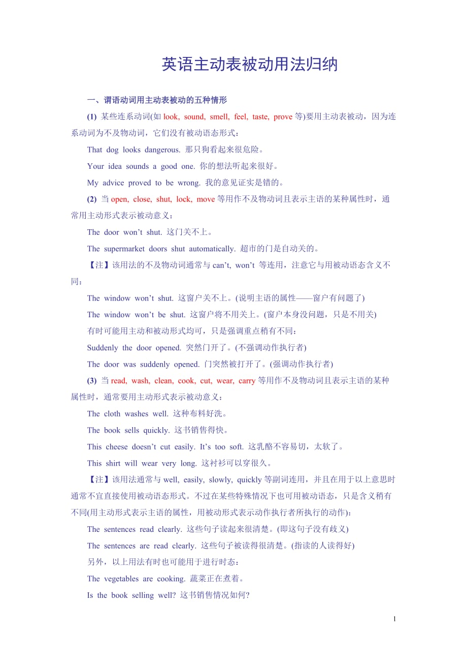 英语主动表被动用法归纳[参考]_第1页